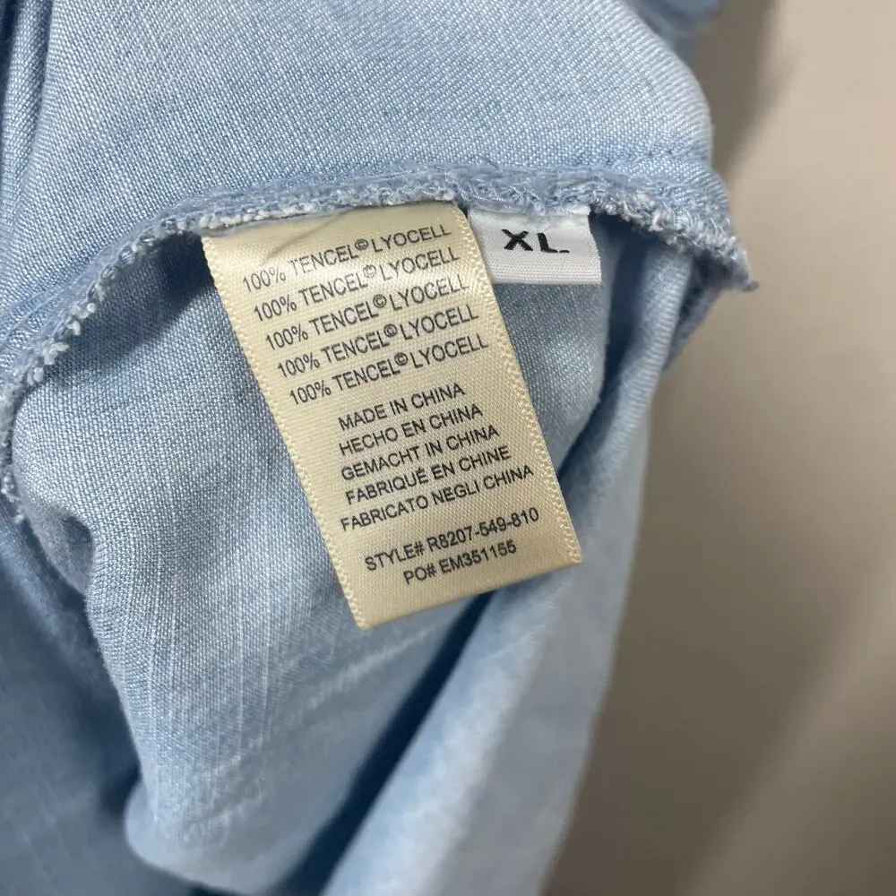 Cloth & Stone XL Surplice Chambray Midi Dress Light Blue Denim Belted Sleeveless - Picture 7 of 9